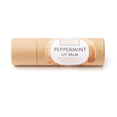 Peppermint lip balm in a cardboard tube with Rayburn's Naturals label, white text on brown label