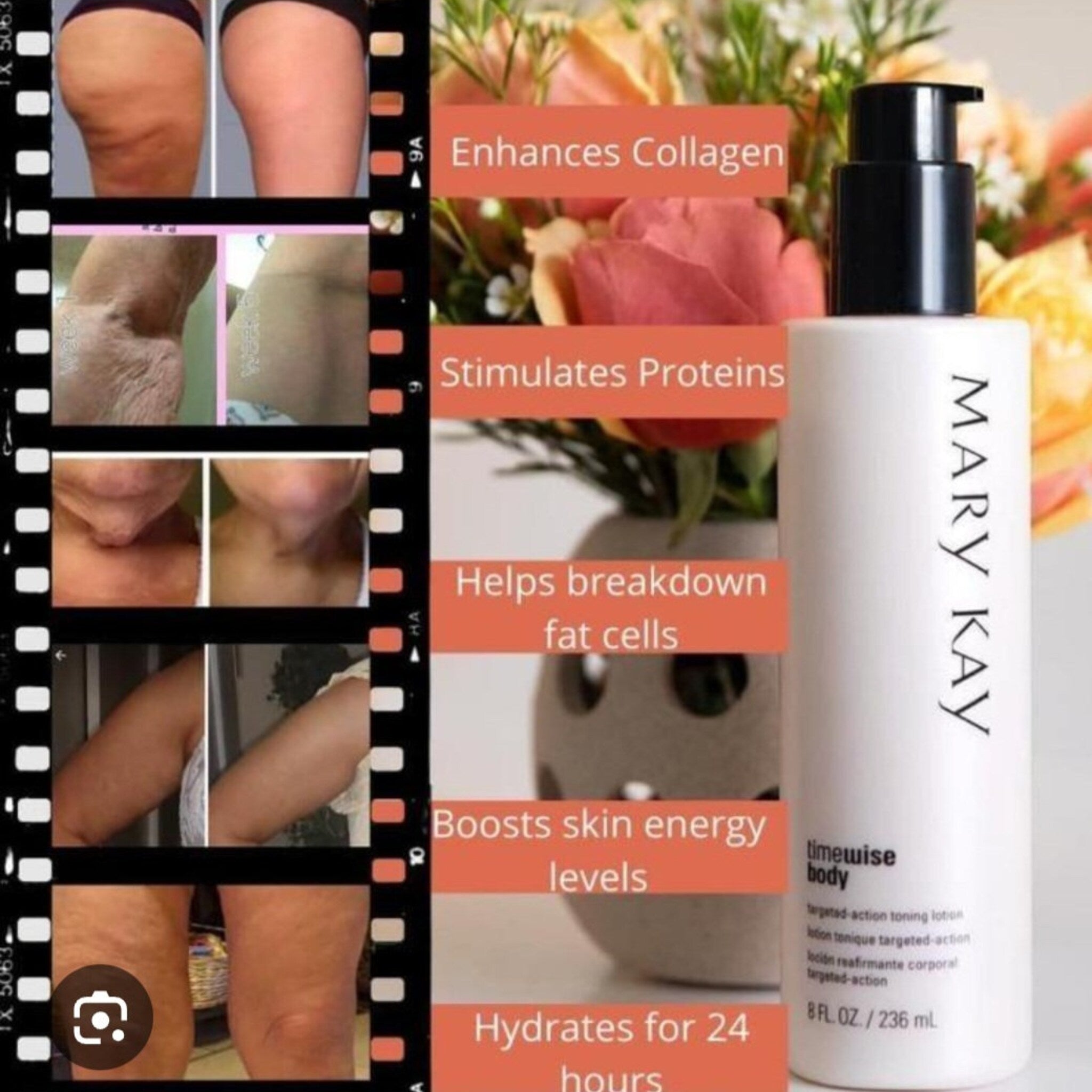 Mary Kay Timewise Body lotion bottle, white with black pump, and brand name visible