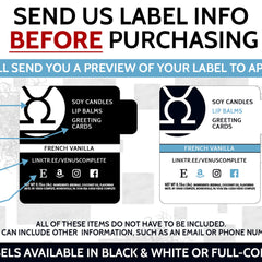 Lip balm label with black and white design, text including Venus Complete branding