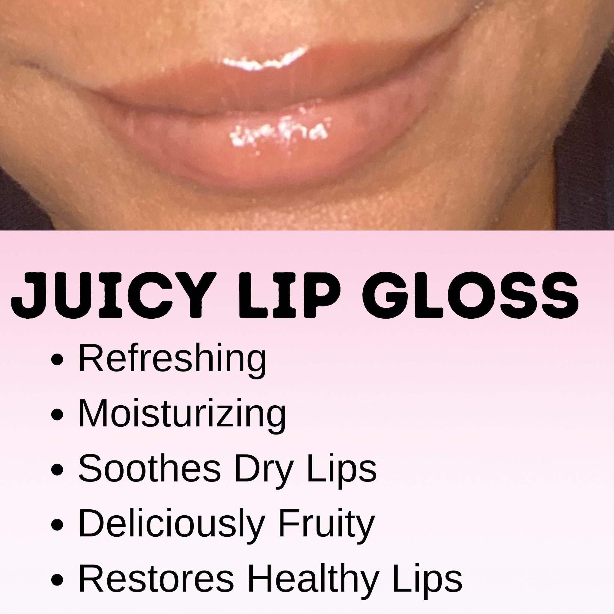 Juicy lip gloss with a glossy, light pink finish on lips, Broadway Vita Soft