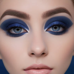 Blue and white vegan eyeshadow duo in compact case with smooth matte finish, no titanium dioxide