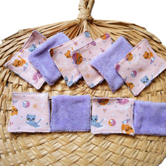 Baby wipes with space cat pattern, pink and purple, soft material