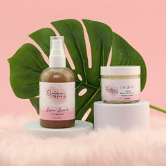 Facial cleanser brown bottle with white pump, pink label, and Livin Lavish text, next to jar