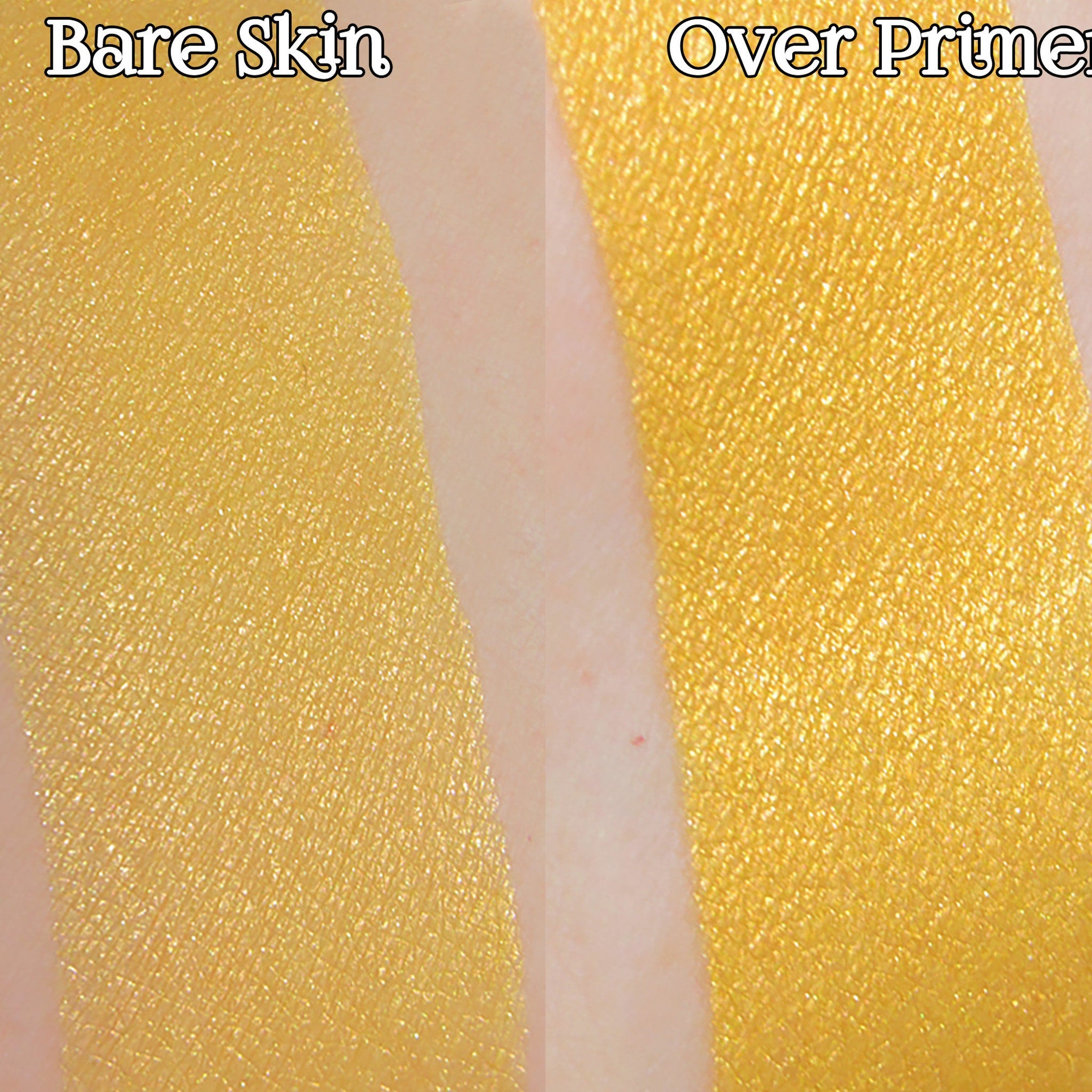 Hand applying golden yellow and orange duochrome shimmer eyeshadow with fingertip for a bold look
