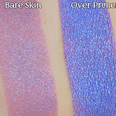 Eyeshadow swatches, pink and blue shimmer, applied on skin, showing color variation