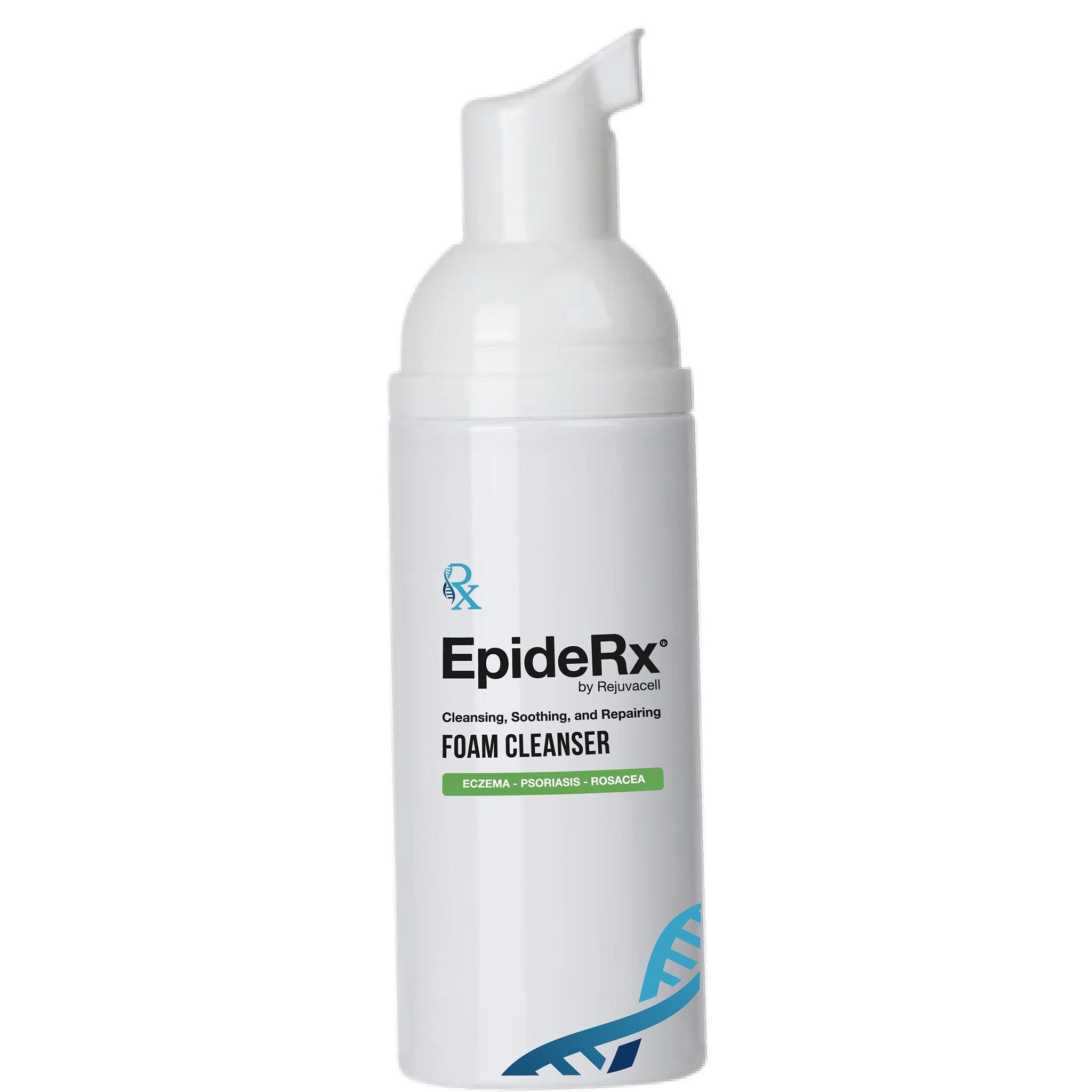 Facial Cleanser white plastic bottle with pump, EpideRx branding, and blue accents