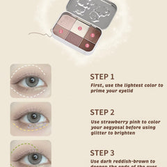 Close-up of fingertips applying shimmery peach eyeshadow from the Kawaii Kpop palette to eyelid