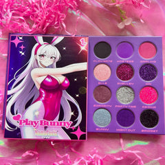 Bunny Play Eyeshadow Palette with six vibrant matte and shimmer shades in pink, purple, and bronze tones