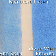 Hand applying light powder blue vegan matte eyeshadow pigment with a fluffy brush for soft blended coverage