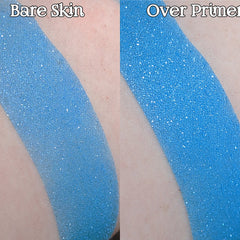 Blue glitter eyeshadow swatches on skin, showing color and texture comparison