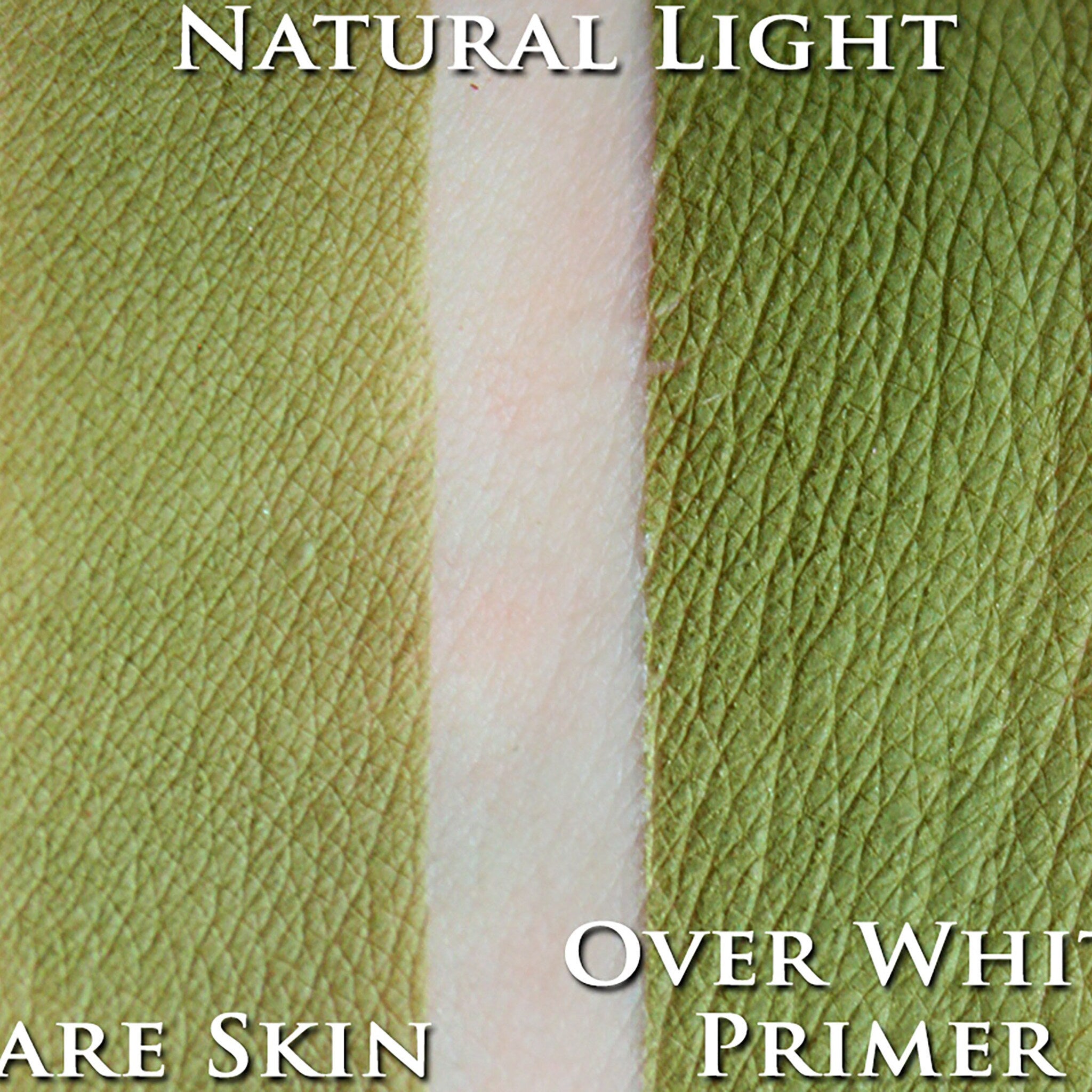 Green swatch with diamond pattern and bare skin comparison, for primer test