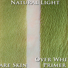 Green swatch with diamond pattern and bare skin comparison, for primer test