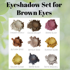 Stacked matte and shimmer vegan eyeshadow pans in warm brown tones for natural looks