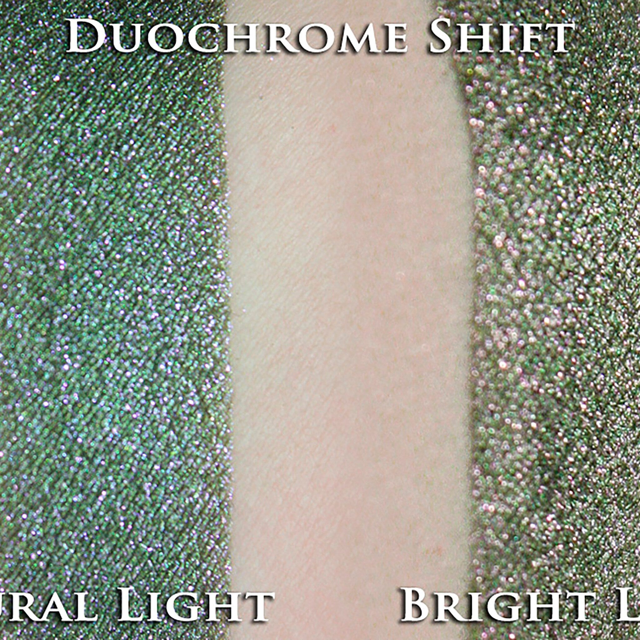 Packaging view of RLYEH Vegan Loose Powder Eye Shadow - Dark Olive Green with Pink Sparkle