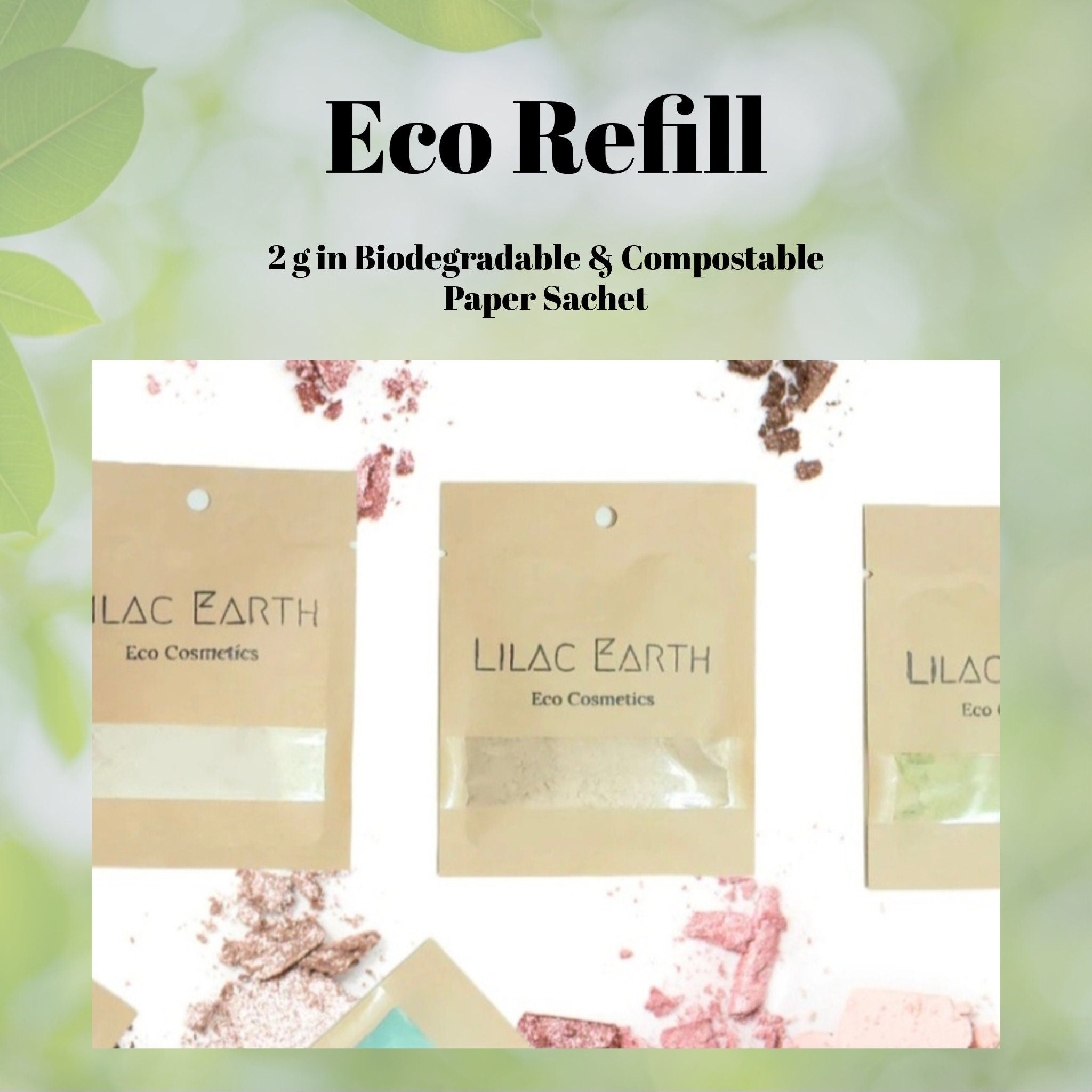 Eco-friendly cardboard packaging of vegan mineral eyeshadow in soft charcoal shade, showing zero waste label