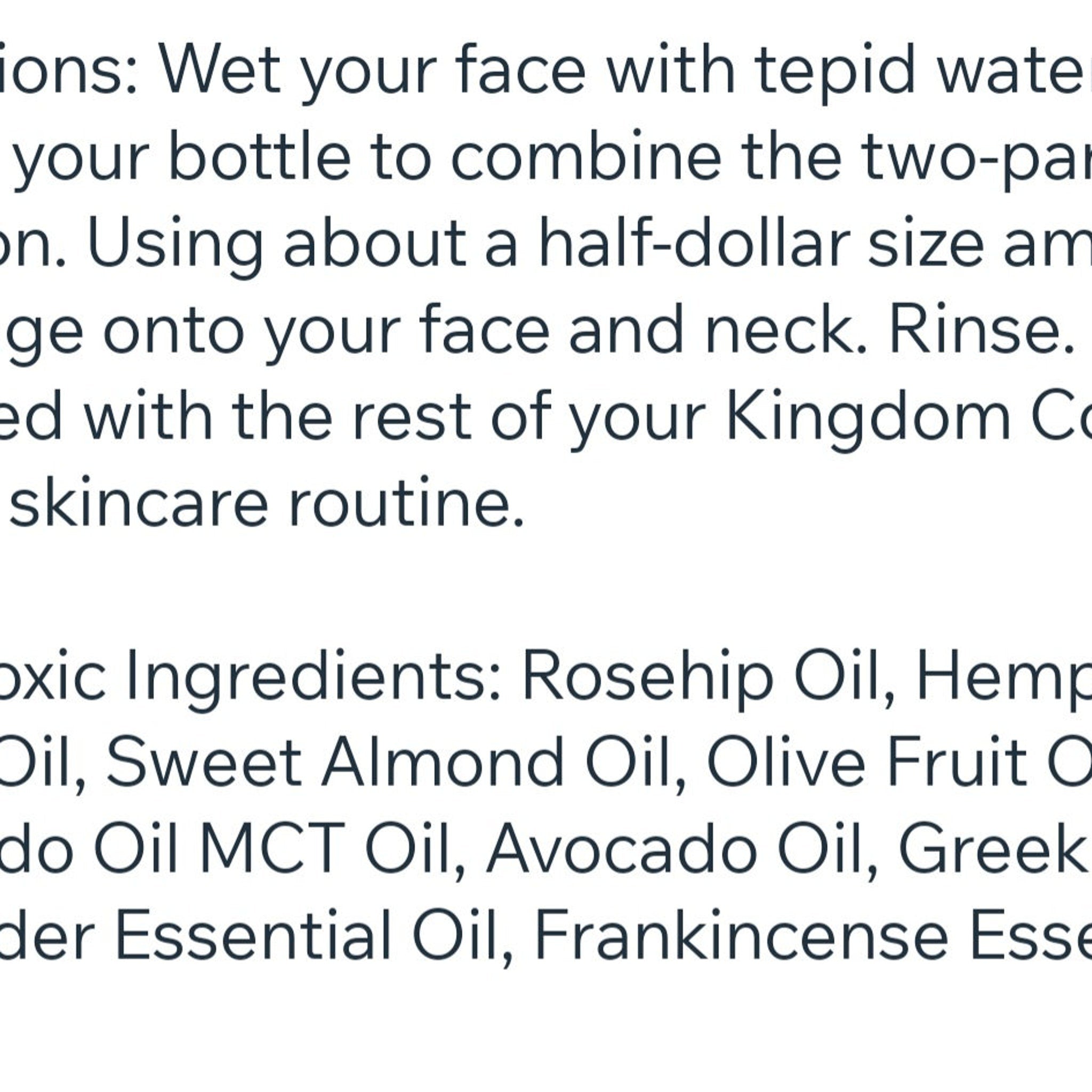Skincare instructions in black text on white background, detailing facial application steps