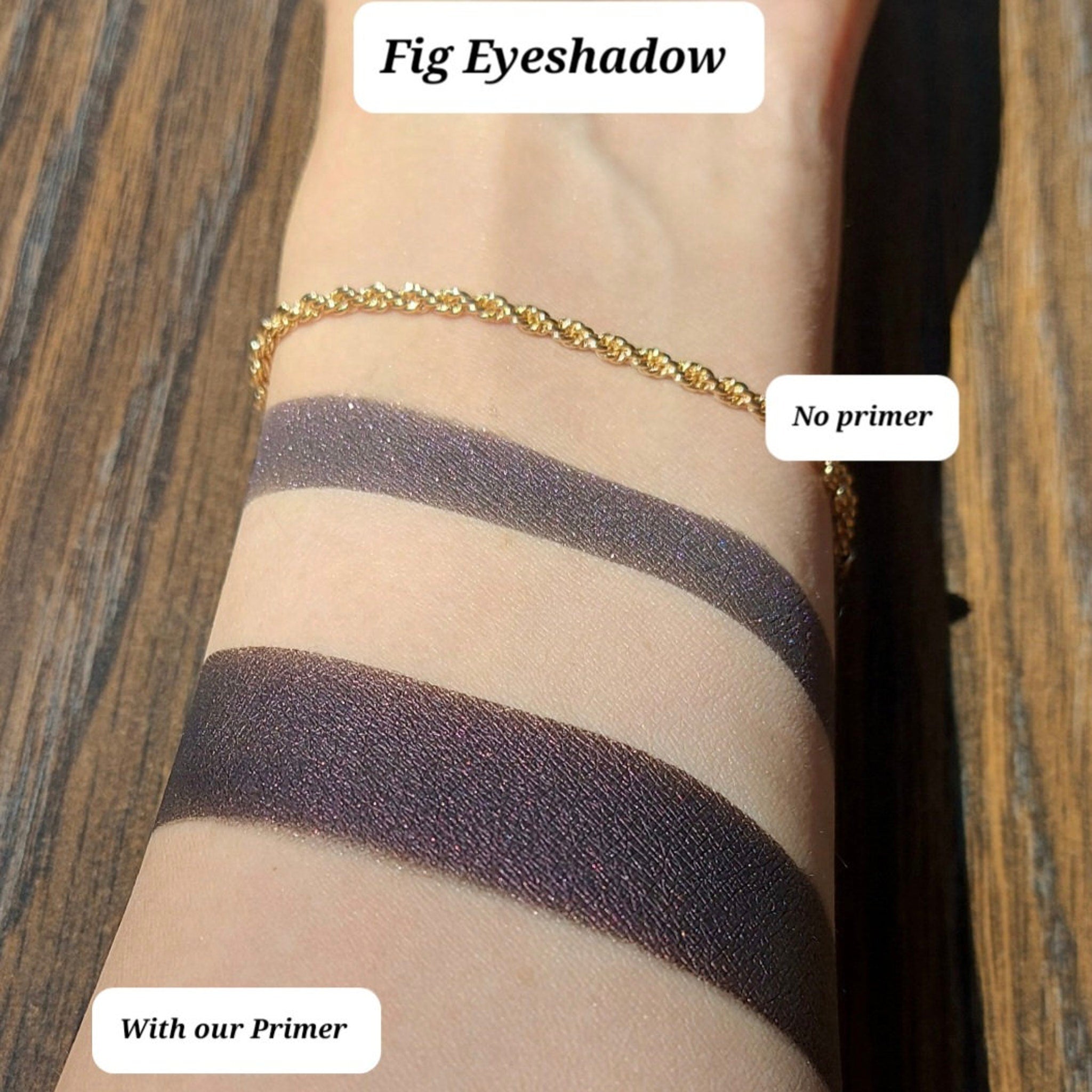 Deep eggplant purple shimmer eyeshadow in compact with vegan and cruelty-free label visible