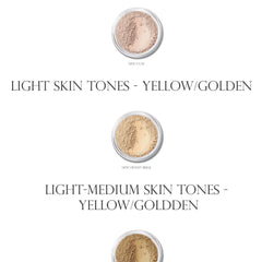 Powder makeup in beige and tan tones, in a clear jar, BORNE 07 COSMETICS