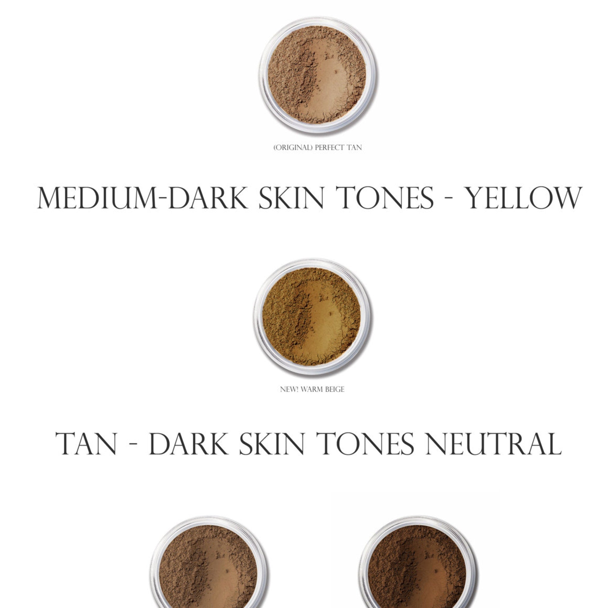 Powder makeup in a brown shade, contained in a clear jar, with text label visible