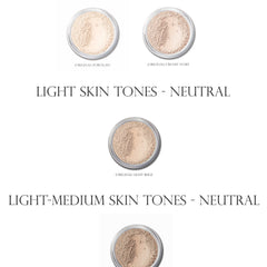 Powder makeup in light beige, ivory, and porcelain shades in clear jars for skin tones