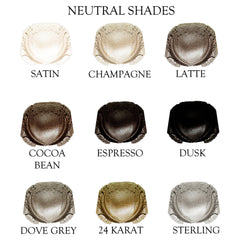 Neutral eyeshadow palette with various colors, Borne Cosmetics, shown in compacts