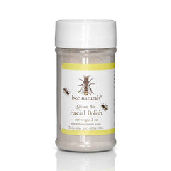 Facial cleanser jar with white lid, beige powder, and Bee Naturals label