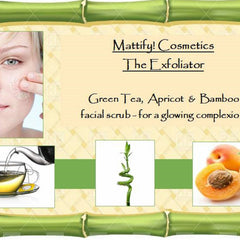 Facial scrub with green tea, apricot, and bamboo, for glowing complexion, by Mattify! Cosmetics