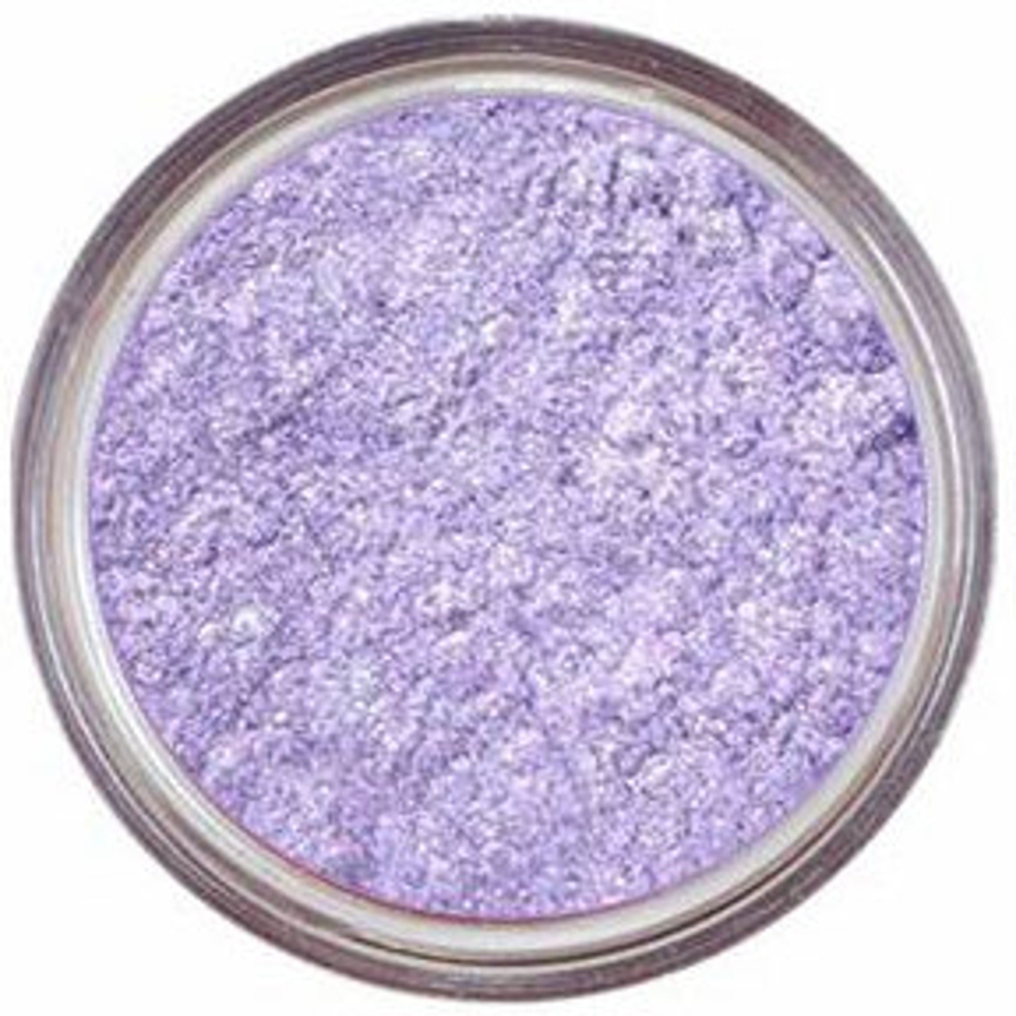Side view of Amethyst Moon pastel lavender eyeshadow pan showing smooth pressed powder texture in compact